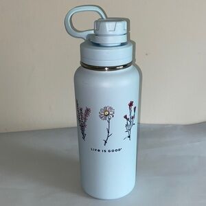 Life Is Good Light Blue wild flower Floral Thermos 32 Oz wide mouth water bottle